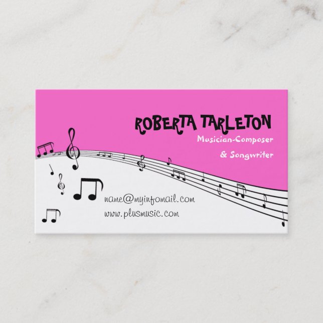 Musician music pentagram pink, white, black business card (Front)