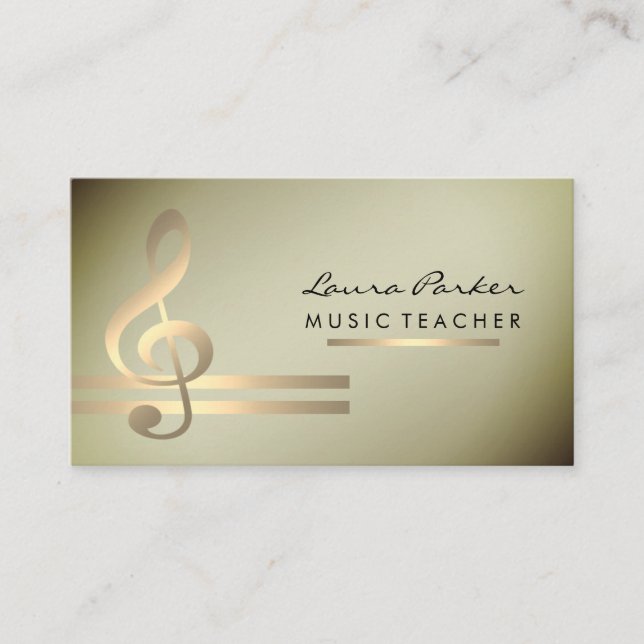 Musician Music Teacher with Musical Notes in Gold Business Card (Front)