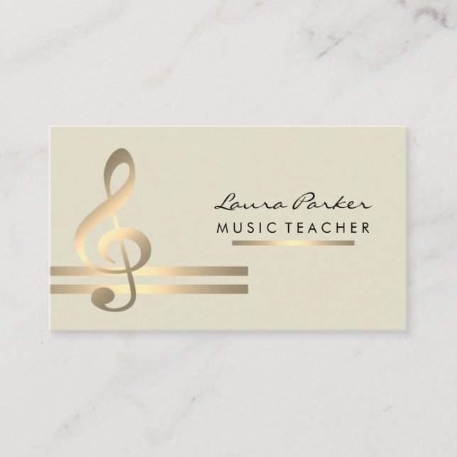 Musician Music Teacher with Musical Notes in Gold Business Card (Front)