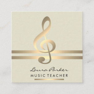 Musician Music Teacher with Musical Notes in Gold Square Business Card