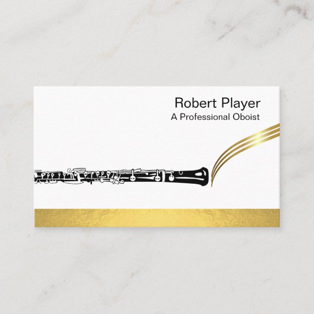Musician Oboist Player Music Gold Oboe Waves  Business Card (Front)