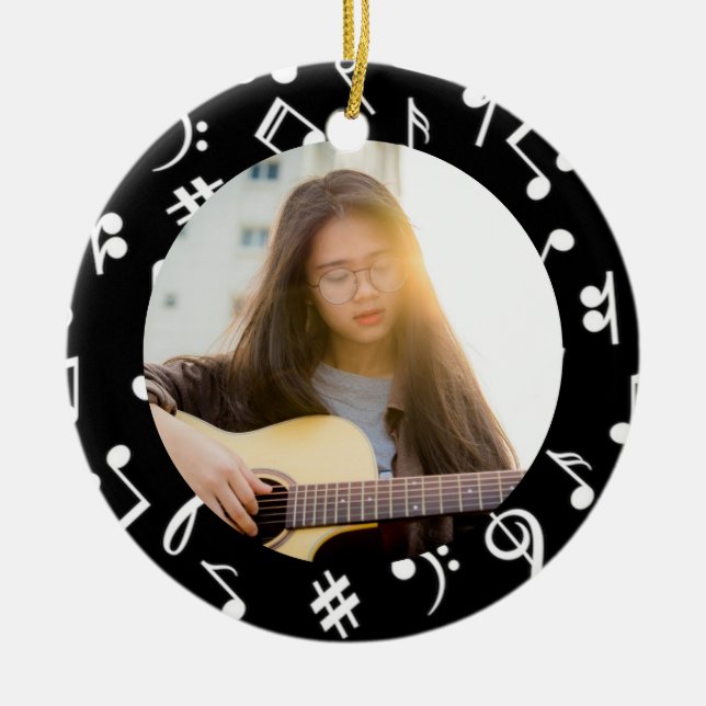 Musician Photo black and white Music note  Ceramic Ornament (Front)