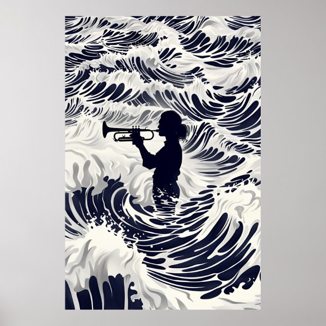 Musician Playing Trumpet - Jazz Music Wall Art Pos (Front)