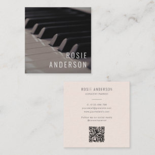 Musician QR Code Piano Keys Modern Blush Pink Square Business Card