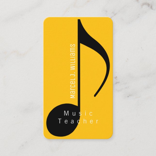 Musician Yellow Business Card with Musical Note (Front)