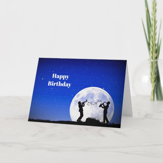 Musicians Blue Full Moon Birthday Card (Front)