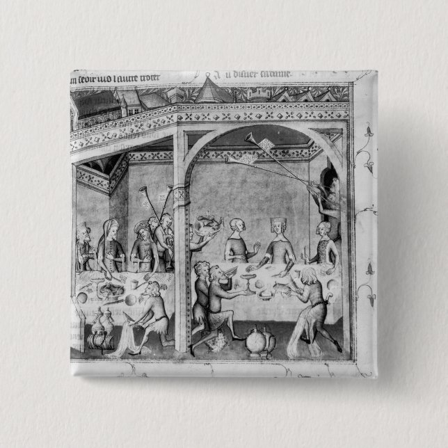 Musicians entertaining at a banquet 2 inch square button (Front)