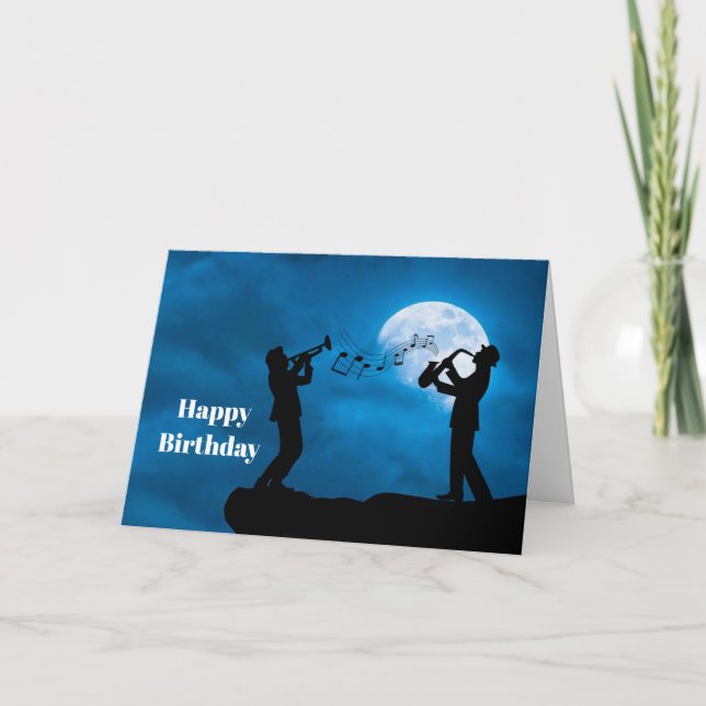 Musicians Full Moon Silhouette Birthday Card (Front)