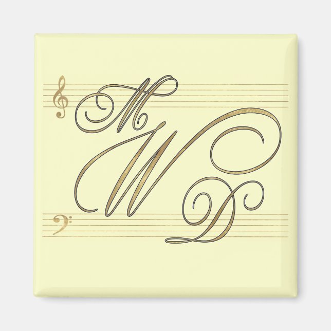 Musicians in love wedding monogram logo magnet (Front)