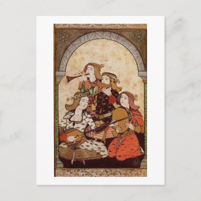 Musicians, medieval music postcard (Front)