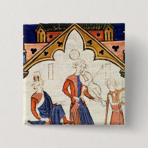 Musicians Playing a Viola and a Tambourine 2 Inch Square Button