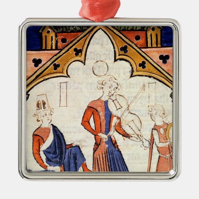 Musicians Playing a Viola and a Tambourine Metal Ornament (Front)