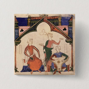 Musicians playing castanets and a psaltery 2 inch square button