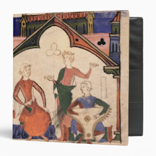 Musicians playing castanets and a psaltery binder