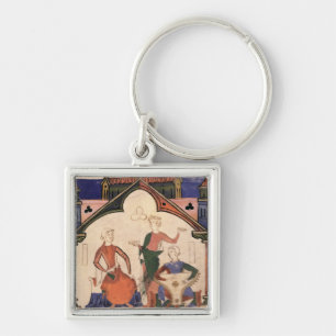 Musicians playing castanets and a psaltery keychain