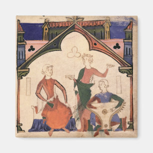 Musicians playing castanets and a psaltery magnet