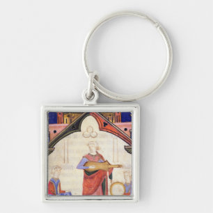 Musicians playing the guitar and tambourine keychain