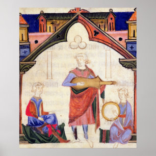 Musicians playing the guitar and tambourine poster