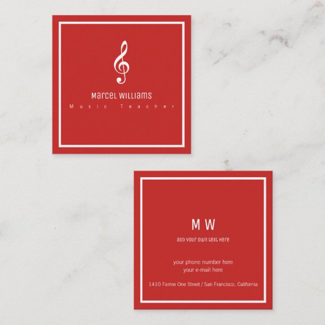 musician's red business card with musical note (Front/Back)