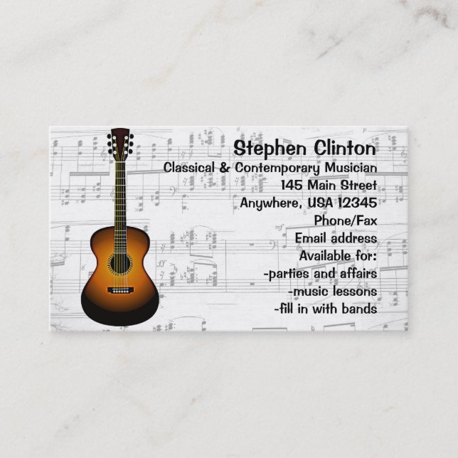 Musicien classique Carte de visite guitariste (Devant)