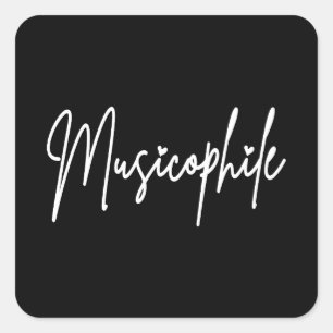 Musicophile Typo with Love Hearts White Writing Square Sticker
