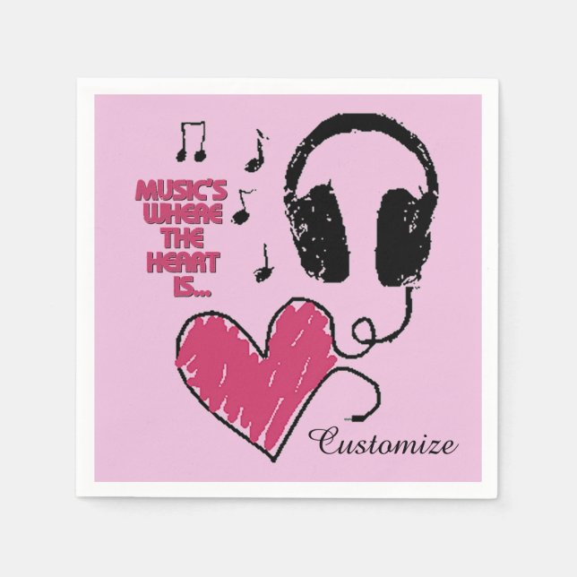 Music's Where The Heart Is Headphones Napkins (Front)