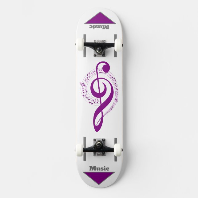 Musik Note violett grau weiss Skateboard (Front)