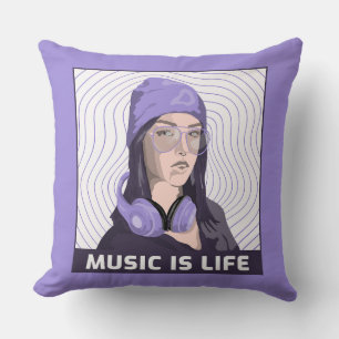 Musique Est La Vie Coussin Décoratif Lavande