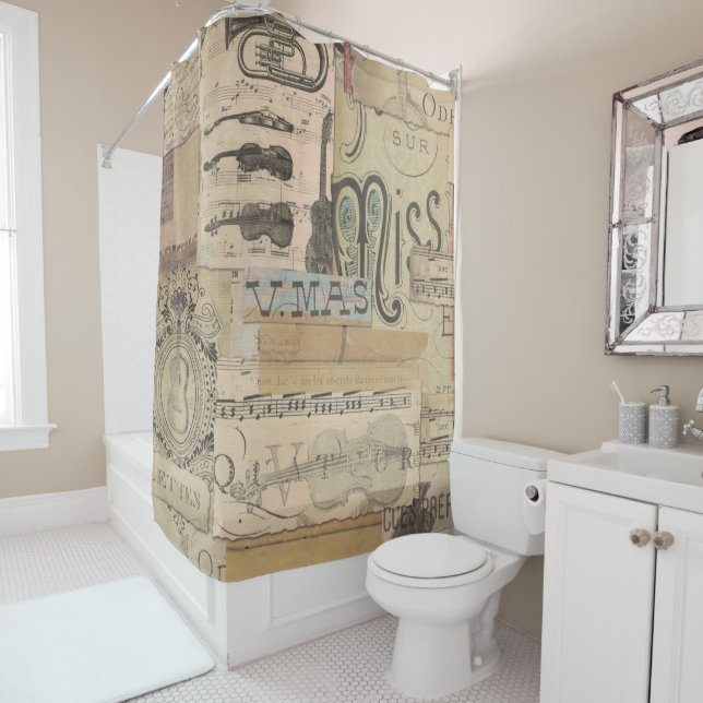 Musique Note Douche rideau Guitare Tuba piano viol (En situation)