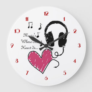 Musique où le coeur est casque Horloge murale