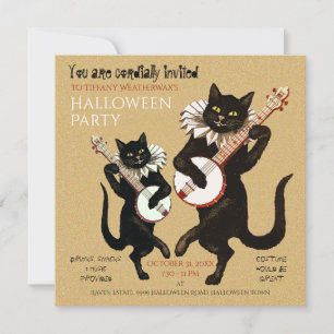 Musique vintage de chat noir avec Banjo Invitation