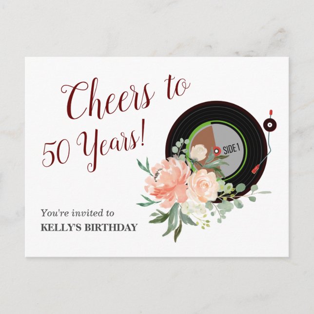 musique vinyle anniversaire Invitation Carte posta (Devant)