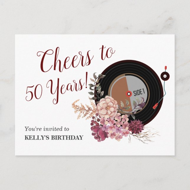musique vinyle anniversaire Invitation Carte posta (Devant)