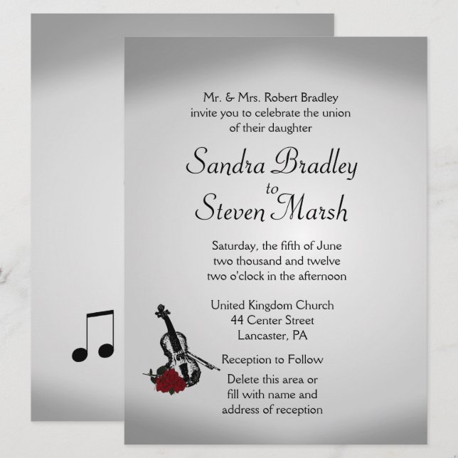 Musique violon Faire-part de mariage 6,5 po x 8,75 (Devant / Derrière)