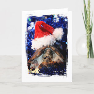Musk Turtle Wearing Santa Hat Mouth Open Holiday Card