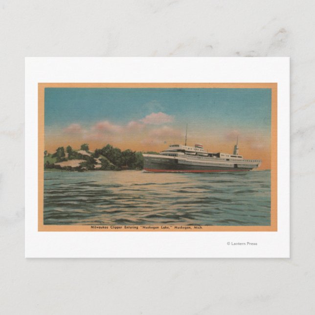 Muskegon, MI - View of Milwaukee Clipper Postcard (Front)
