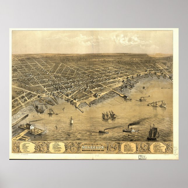 Muskegon Michigan 1868 Antique Panoramic Map Poster (Front)