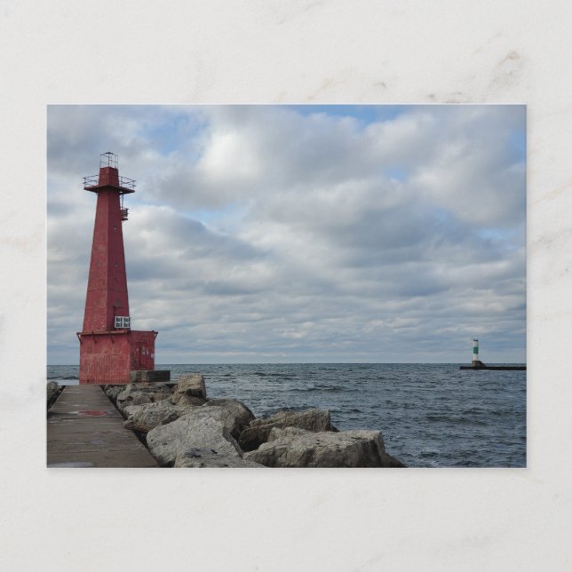 Muskegon South Breakwater Light, Lake Michigan Postcard (Front)