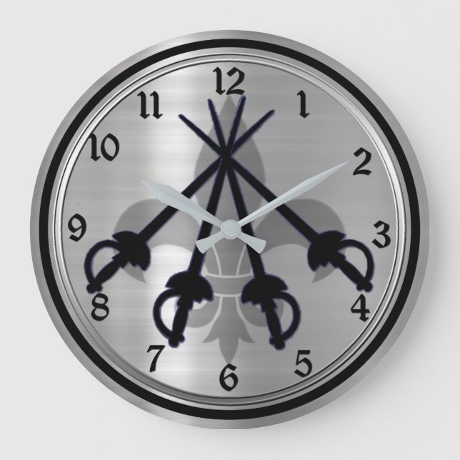 Musketeer Swords Silver Round Wall Clock (Front)