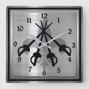 Musketeer Swords Silver Square Wall Clock
