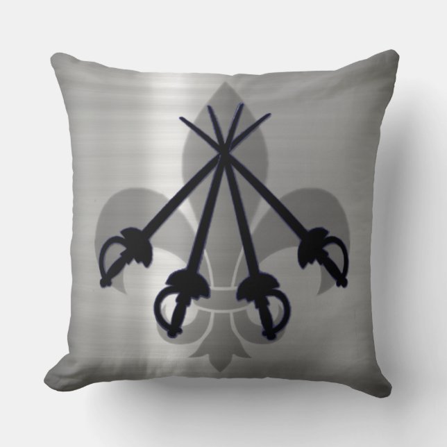 Musketeer Swords Silver Throw Pillow (Front)