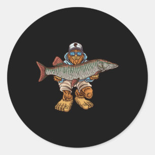 Muskie Fishing Tiger Musky Hunting Bigfoot Fisherm Classic Round Sticker
