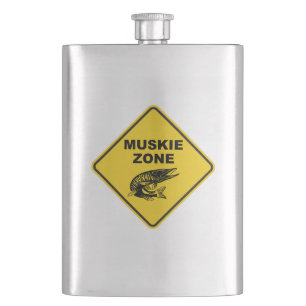 Muskie Fishing Zone Sign Hip Flask