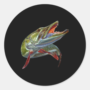 Muskie Hunter Musky Fisherman Lure Fly Fishing Nov Classic Round Sticker