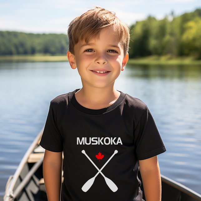 Muskoka Canada Crossed Paddle Oars Maple Leaf Dark T-Shirt (Creator Uploaded)