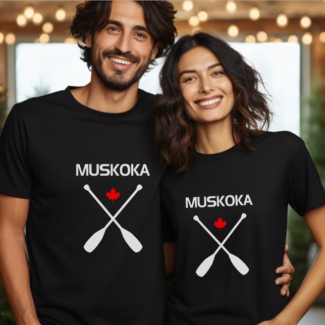 Muskoka Canada Crossed Paddle Oars Maple Leaf Dark T-Shirt (Creator Uploaded)