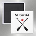 Muskoka Canada Crossed Paddle Oars Maple Leaf Magnet<br><div class="desc">Shows two crossed canoe paddles, a red Canadian maple leaf, and "Muskoka" above. Oars and text are black. Evokes the great Canadian outdoors. Design for people who own a cottage in Muskoka and/or Lake Muskoka, for Ontarians, Canadians, American tourists, visitors. For people who like nature, water sports, canoeing, kayaking, rowing,...</div>