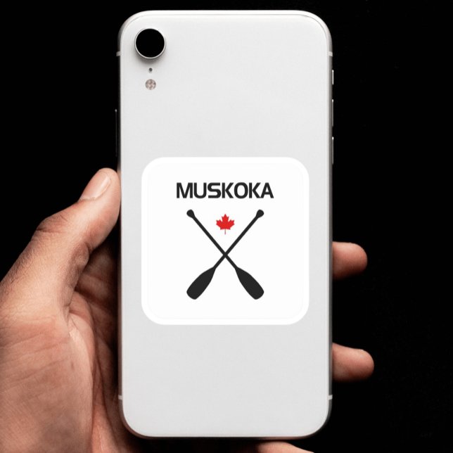 Muskoka Canada Crossed Paddle Oars Maple Leaf Square Sticker (Creator Uploaded)