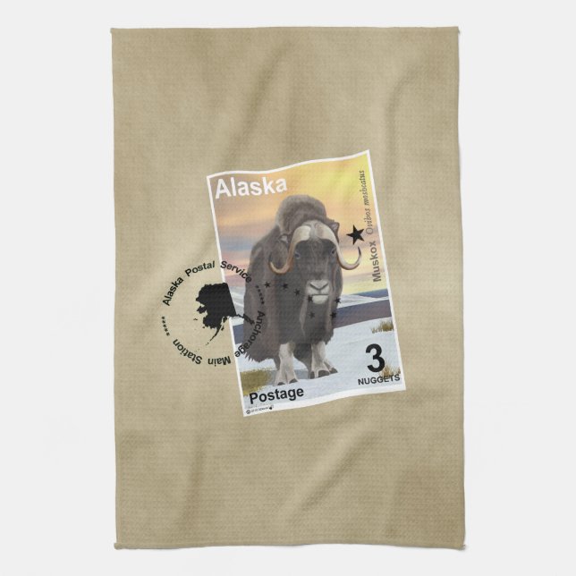 Muskox Stamp Souvenir Kitchen Towel (Vertical)
