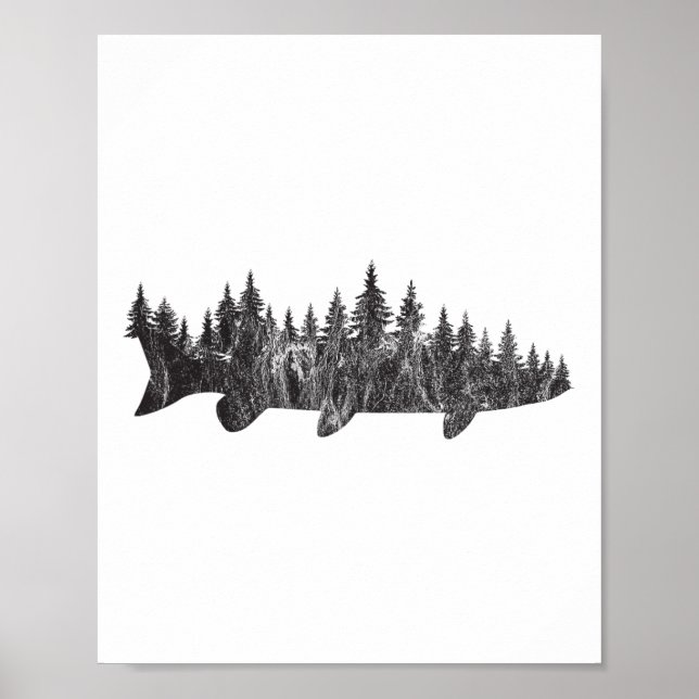 Musky Pine Forest Treeline - Outdoor Fishing Angle Poster (Front)